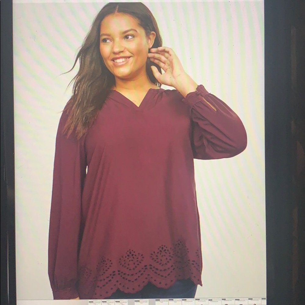 Lane Bryant Mixed Media Top With Eyelet Detail